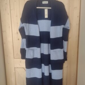No Boundaries Navy and Light Blue Striped Open Cardigan